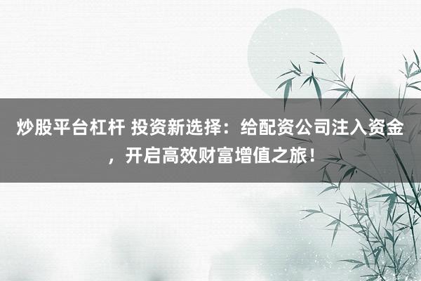 炒股平台杠杆 投资新选择：给配资公司注入资金，开启高效财富增值之旅！