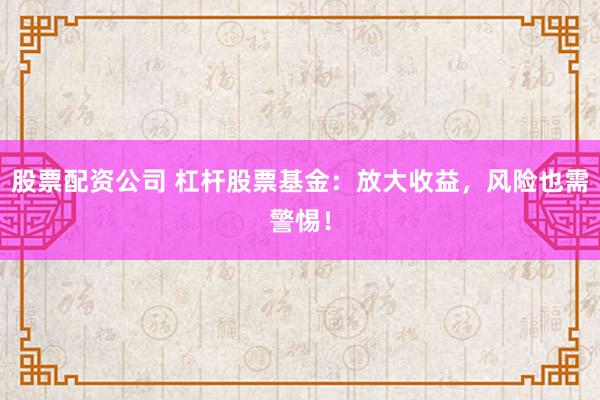 股票配资公司 杠杆股票基金：放大收益，风险也需警惕！