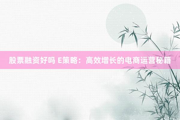 股票融资好吗 E策略：高效增长的电商运营秘籍