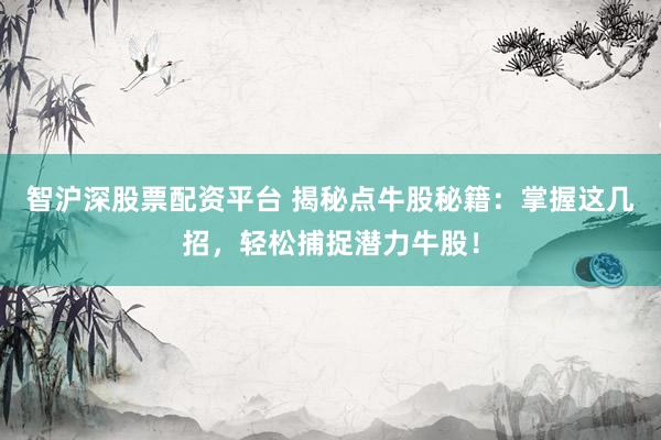 智沪深股票配资平台 揭秘点牛股秘籍：掌握这几招，轻松捕捉潜力牛股！